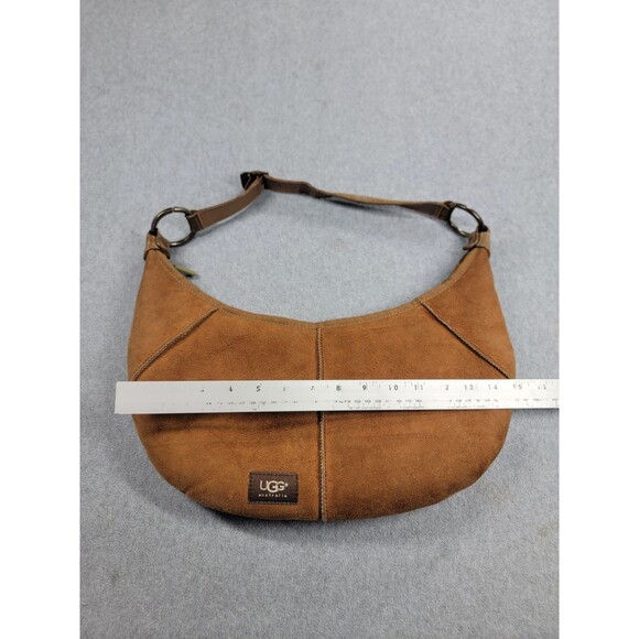 Ugg Sling Hobo Bag Brown Medium Sherpa Shearling Zip Suede Boho Distressed - Picture 3 of 13